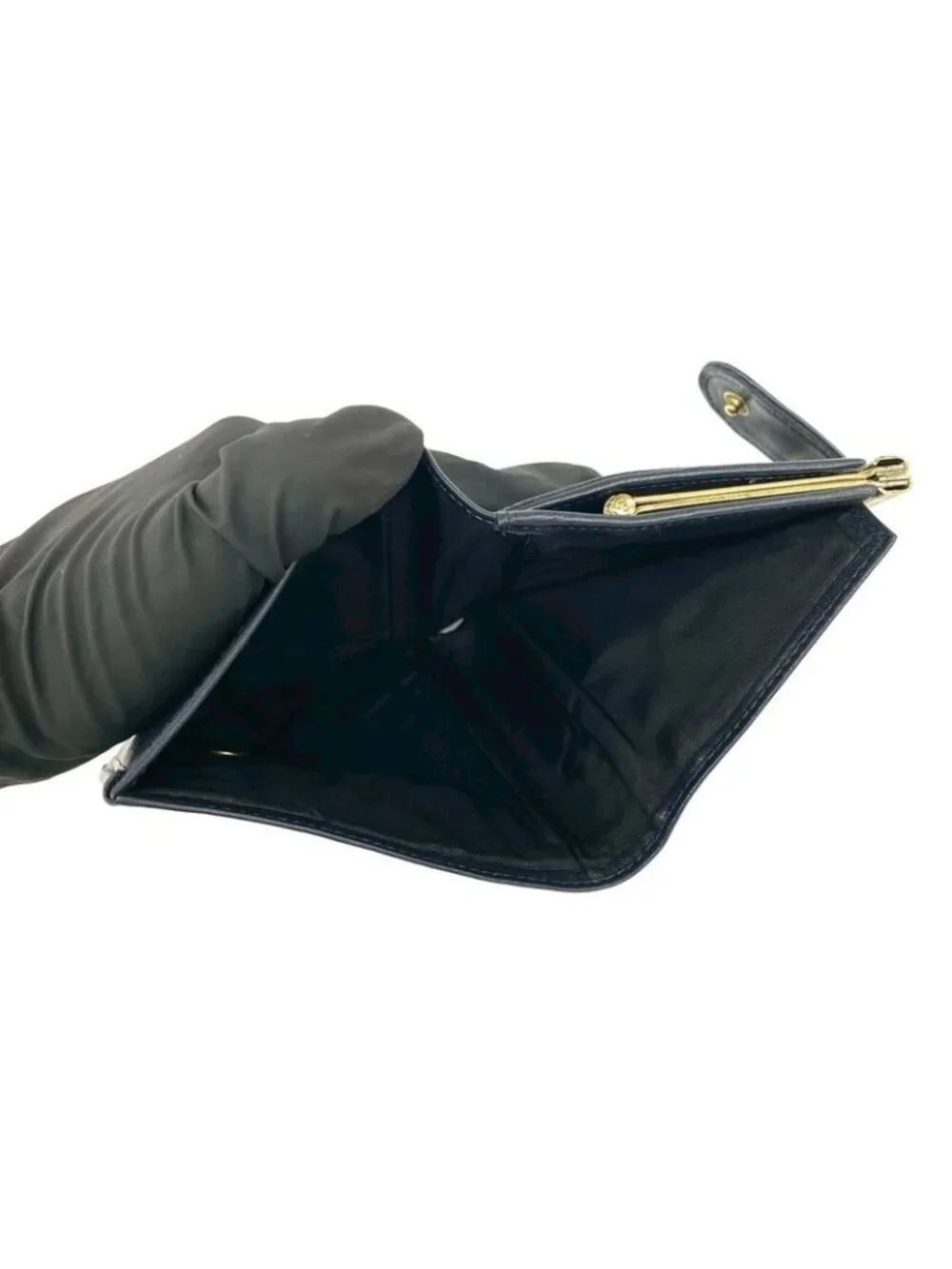 Dior Trotter Canvas Leather Clasp Bifold Wallet Compact Navy - Picture 8 of 10